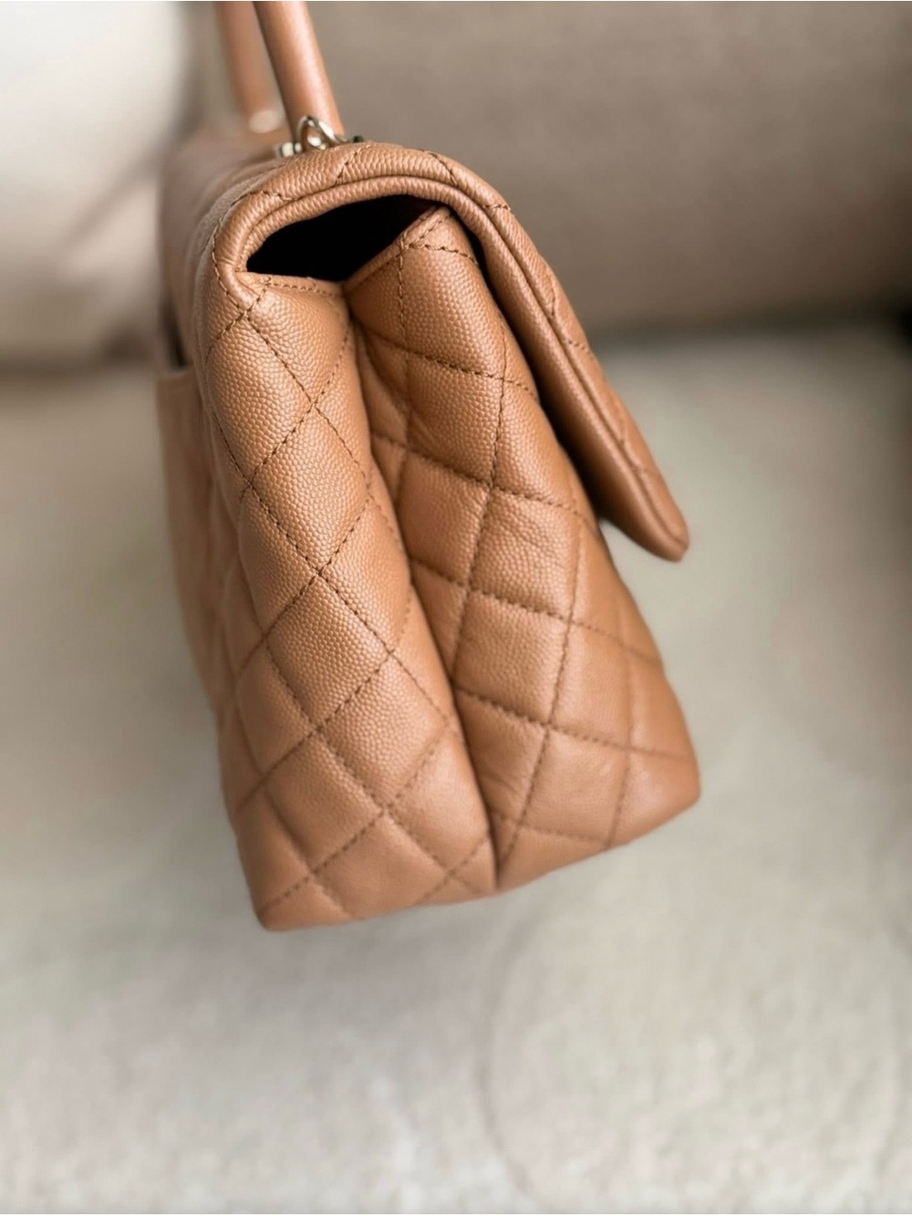 CHANEL Brown Quilted Coco Handle Top Handle Bag Chain Strap Dust Bag Auth Card - Picture 11 of 16